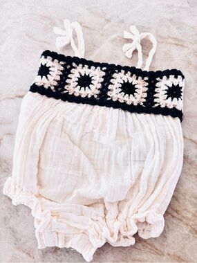 Old Navy Baby Girl Crochet Gauze Romper Boho Cream 3-6M